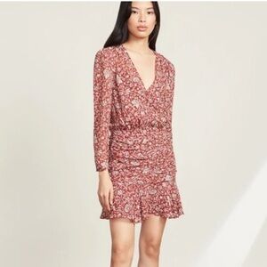 $585 Veronica Beard Rosalia Long Sleeve 100% Silk Minidress In Cran Multi Size 4